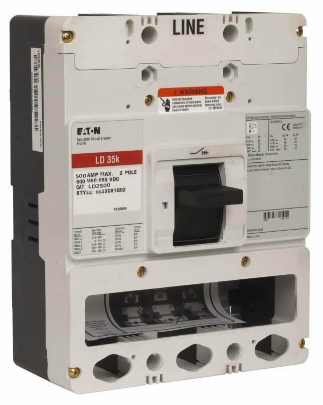 Cutler Hammer LD2500Y Molded Case Circuit Breaker | 600V 500A 2P 35kA@480V Bolt-On Series C