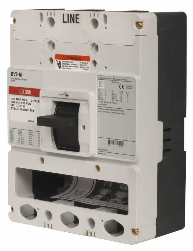 Cutler Hammer LD2500X Molded Case Circuit Breaker | 600V 500A 2P 35kA@480V Bolt-On Series C