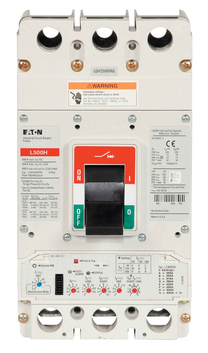 Eaton LGH3500FAG Circuit Breaker | 600V 500A 3P 65kA@480V Bolt-On Series G
