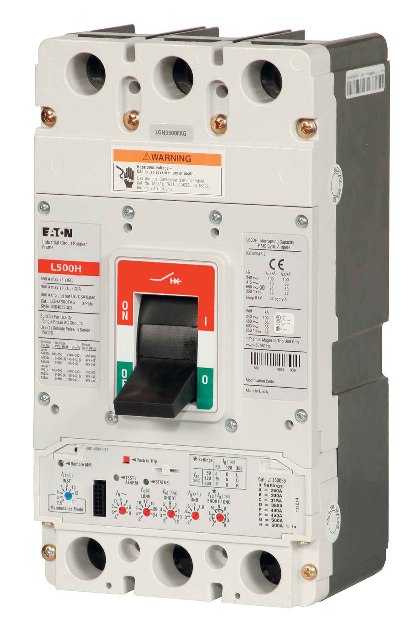 Eaton LGH3500FAG Circuit Breaker | 600V 500A 3P 65kA@480V Bolt-On Series G