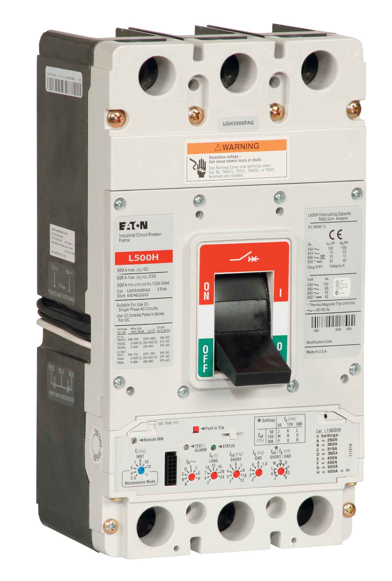 Eaton LGH3500FAG Circuit Breaker | 600V 500A 3P 65kA@480V Bolt-On Series G