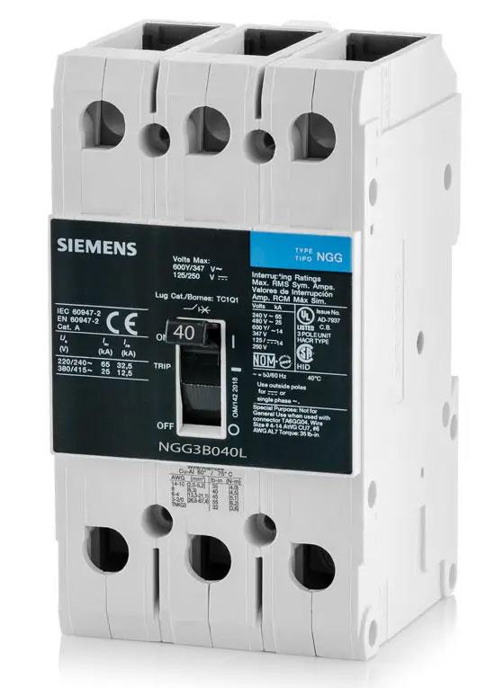Siemens NGG3B040 Circuit Breaker | 600V 40A 3P 25kA@480V Bolt-On VL Series