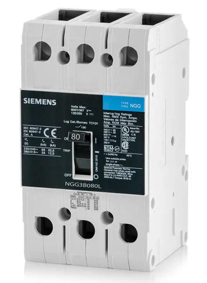 Siemens NGG3B080L Molded Case Circuit Breaker | 600V 80A 3P 25kA@480V Feed-Thru VL Series