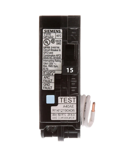 Siemens Q115DF Circuit Breaker | 120V 15A 1P 10kA@120V Plug-In Q Series