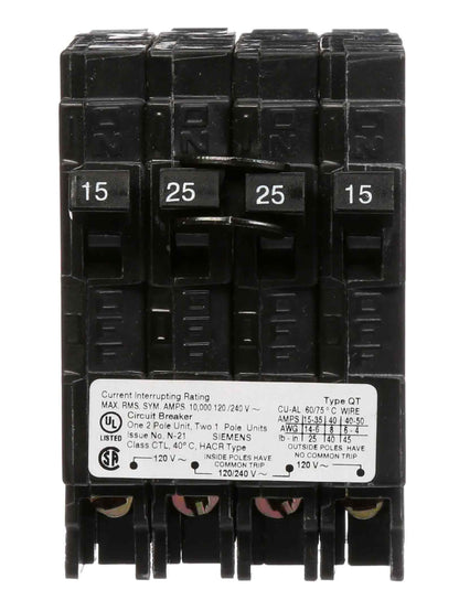 Siemens Q21525CT Circuit Breaker | 240V 25A 2P 10kA@240V Plug-In Q Series