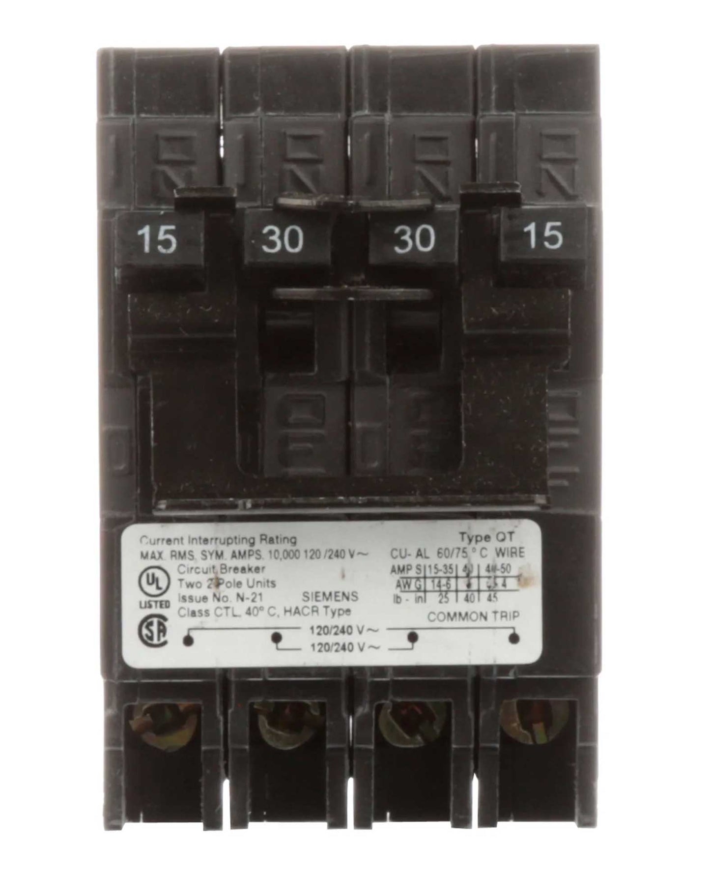 Siemens Q21530CT2 Circuit Breaker | 240V 30A 2P 10kA@240V Plug-In Q Series