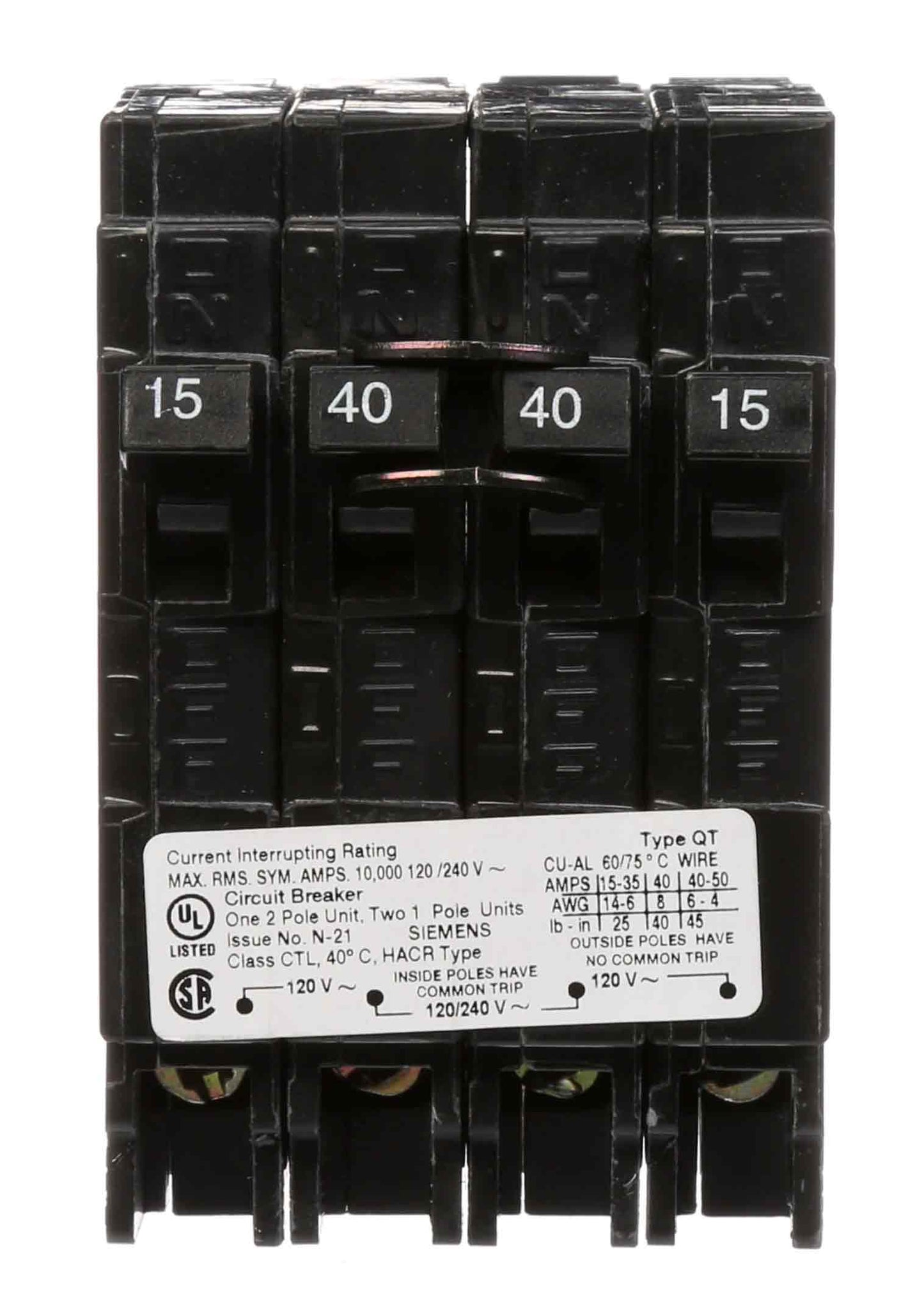Siemens Q21540CT Circuit Breaker | 240V 40A 2P 10kA@240V Plug-In Q Series