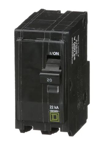 Square D QO220VH Circuit Breaker 120/240V 20A 2Pole 22kA@120V Plug-In QO Series