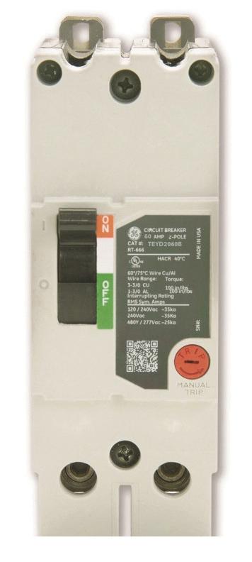 General Electric TEYD2060B Circuit Breaker | 480V 60A 2P 25kA@480V Bolt-on Panelboard TEYD Series