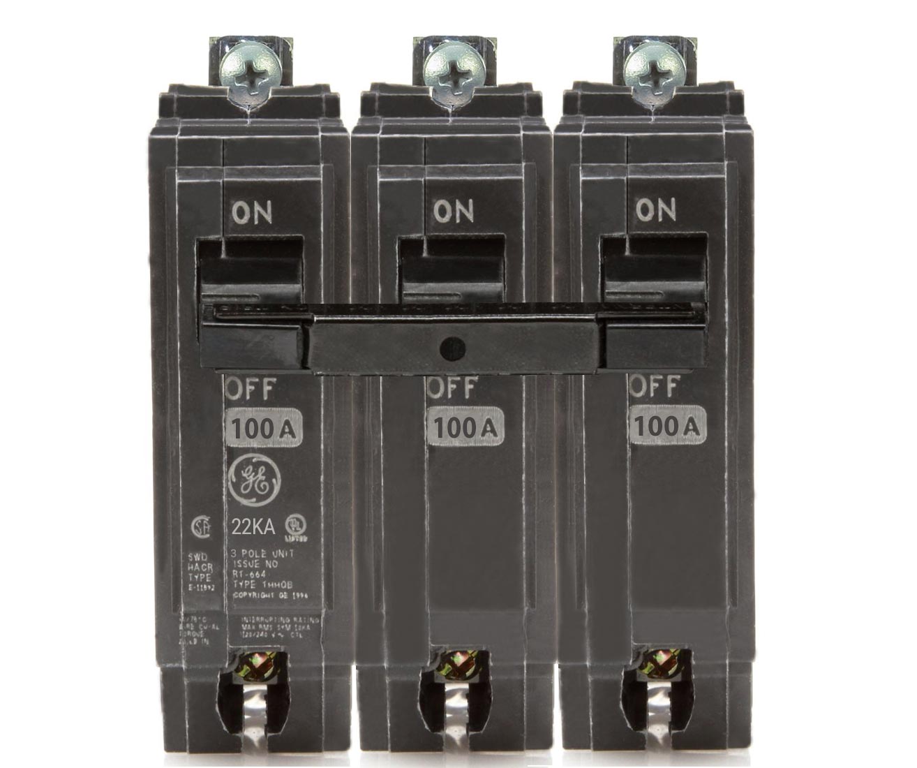 General Electric THHQB32100 Molded Case Circuit Breaker | 208V 100A 3P 22kA@208V Bolt-On Q-Line
