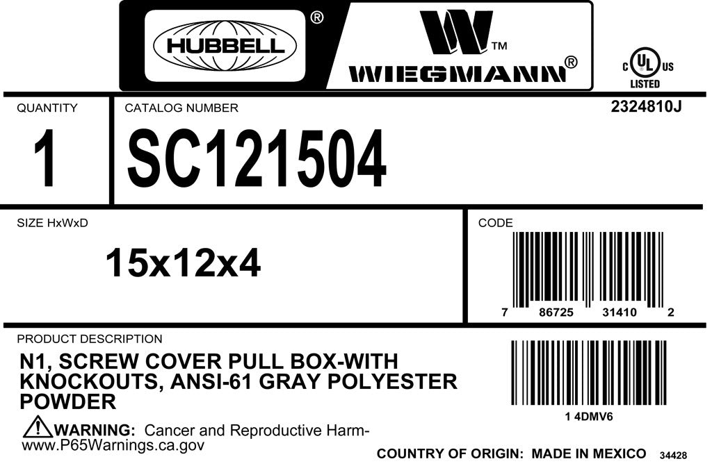 Hubbell SC121504 Circuit Breaker Enclosure