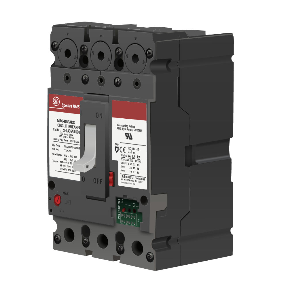 General Electric SELA36AT0100 Circuit Breaker | 600V 100A 3P 65kA@480V Bolt-On Spectra Series