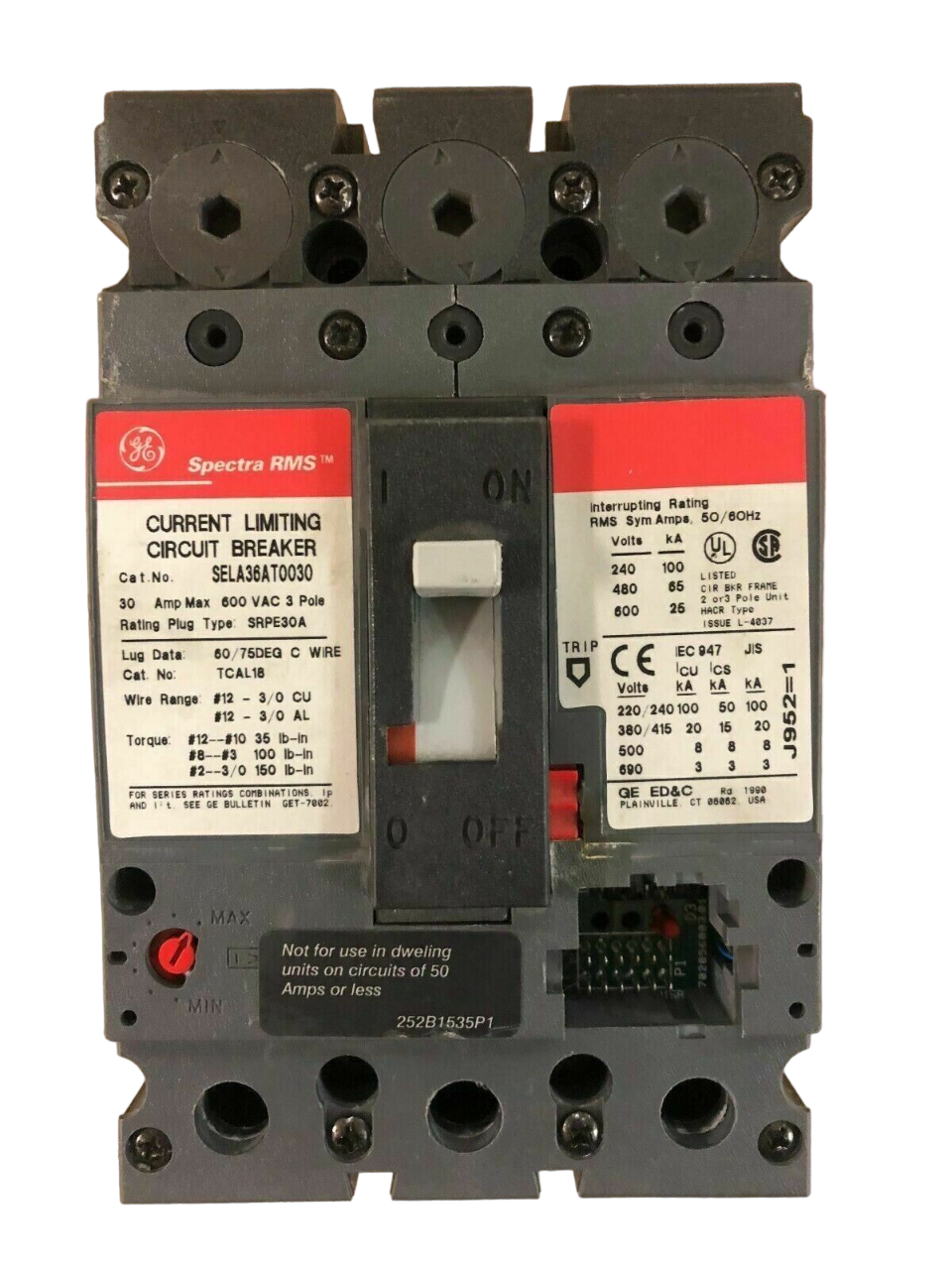 SELA36AT0030 - General Electric Bolt-On 30 Amp 3 Pole Circuit Breaker - Essential Electric Supply