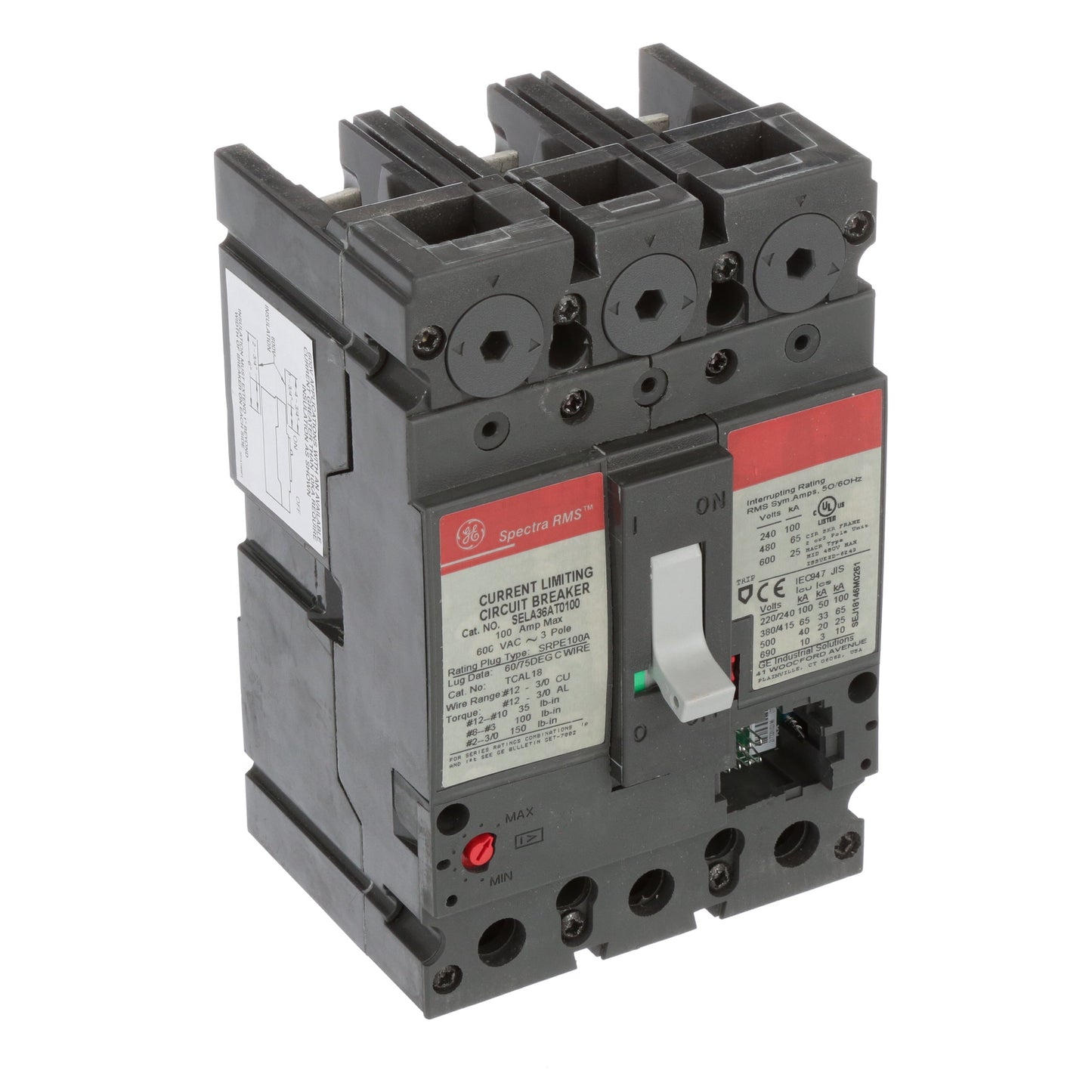 General Electric SELA36AT0100 Circuit Breaker | 600V 100A 3P 65kA@480V Bolt-On Spectra Series