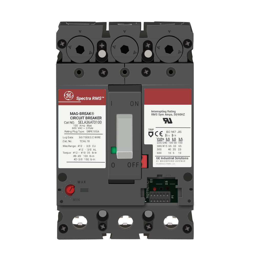 General Electric SELA36AT0100 Circuit Breaker | 600V 100A 3P 65kA@480V Bolt-On Spectra Series
