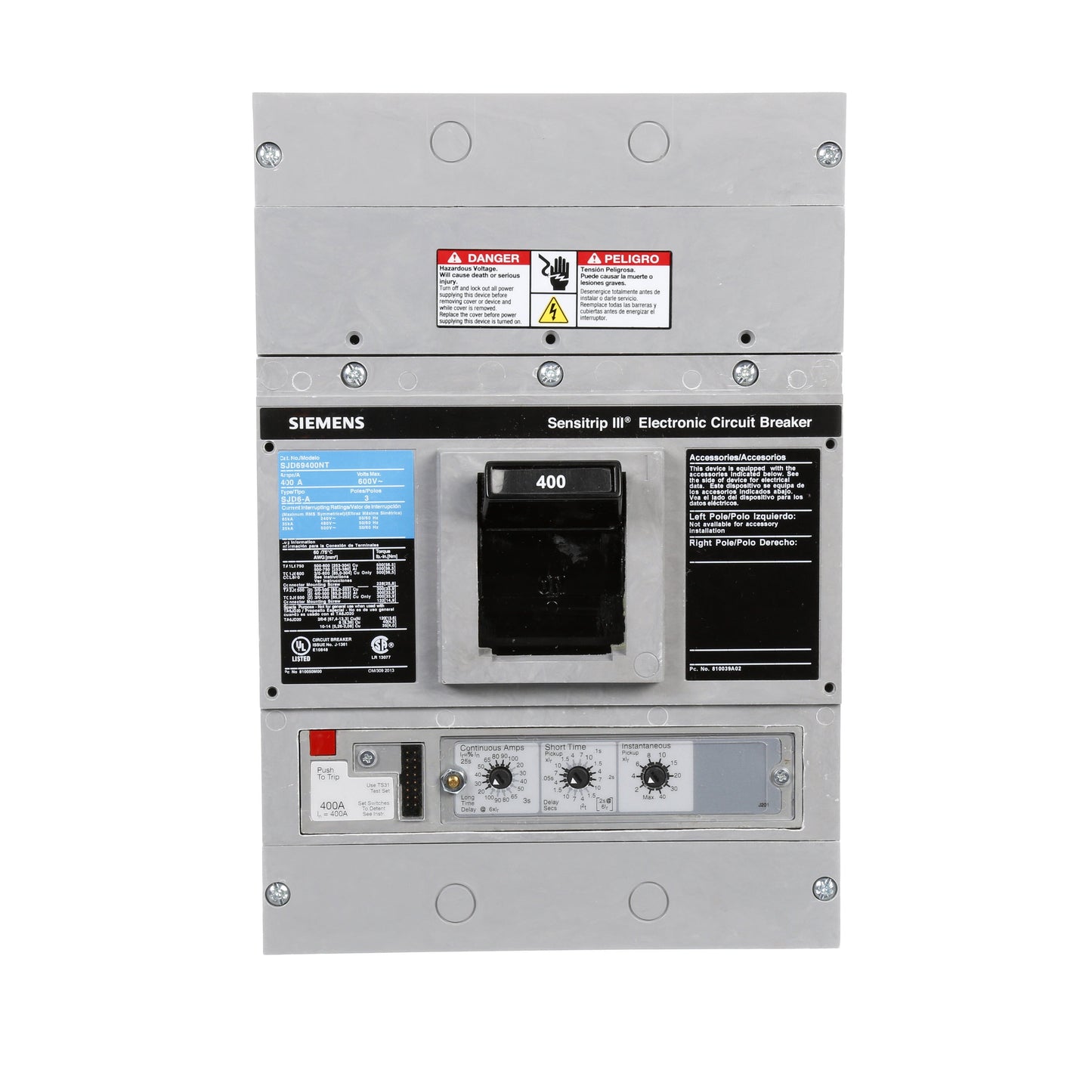 Siemens SJD69400NT Circuit Breaker | 600V 400A 3P 35kA@480V Bolt-On Sentron Series