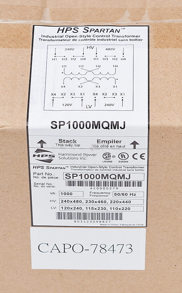 Hammond Power Solutions SP1000MQMJ Transformer | 240x480V Primary 120x240V Secondary Seismic OSHPD