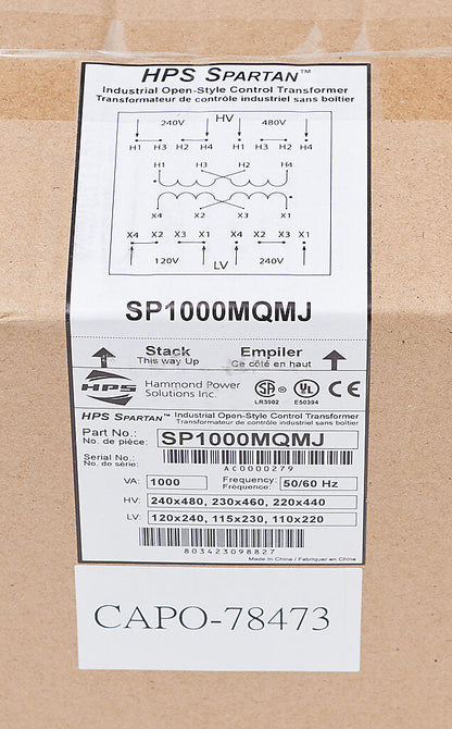 Hammond Power Solutions SP1000MQMJ Transformer | 240x480V Primary 120x240V Secondary Seismic OSHPD