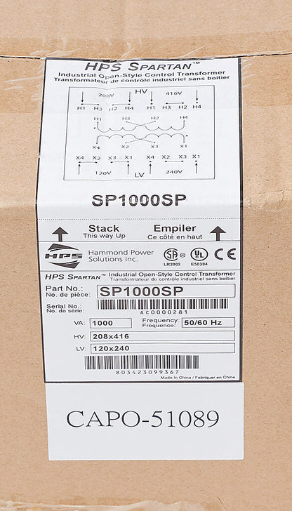 Hammond SP1000SP Transformer | 1 Phase 208x416V Primary 120x240V Secondary 50/60Hz Copper
