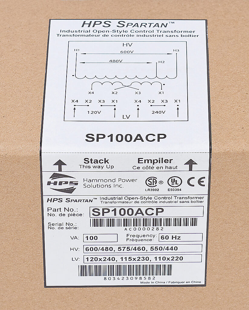Hammond Power Solutions SP100ACP Transformer | 1 Phase 600 480V Primary 120x240V Secondary