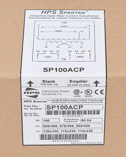 Hammond Power Solutions SP100ACP Transformer | 1 Phase 600 480V Primary 120x240V Secondary