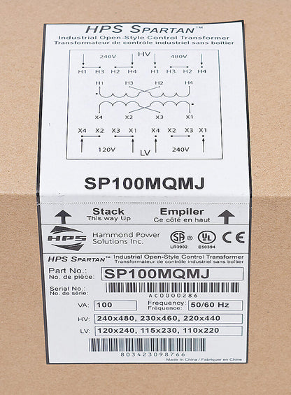 Hammond Power Solutions SP100MQMJ Transformer | 240x480V Primary 120x240V Secondary 50/60Hz Copper Windings Seismic Certified