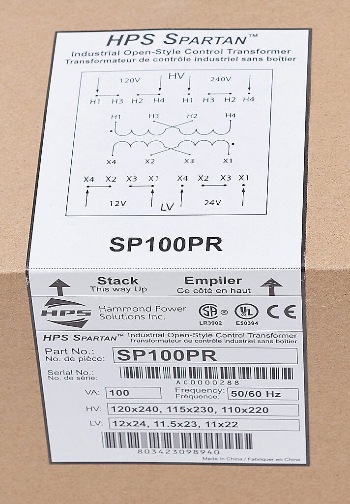 Hammond Power Solutions SP100PR Transformer | 120x240V Primary 12x24V Secondary 50/60Hz Seismic Compliant