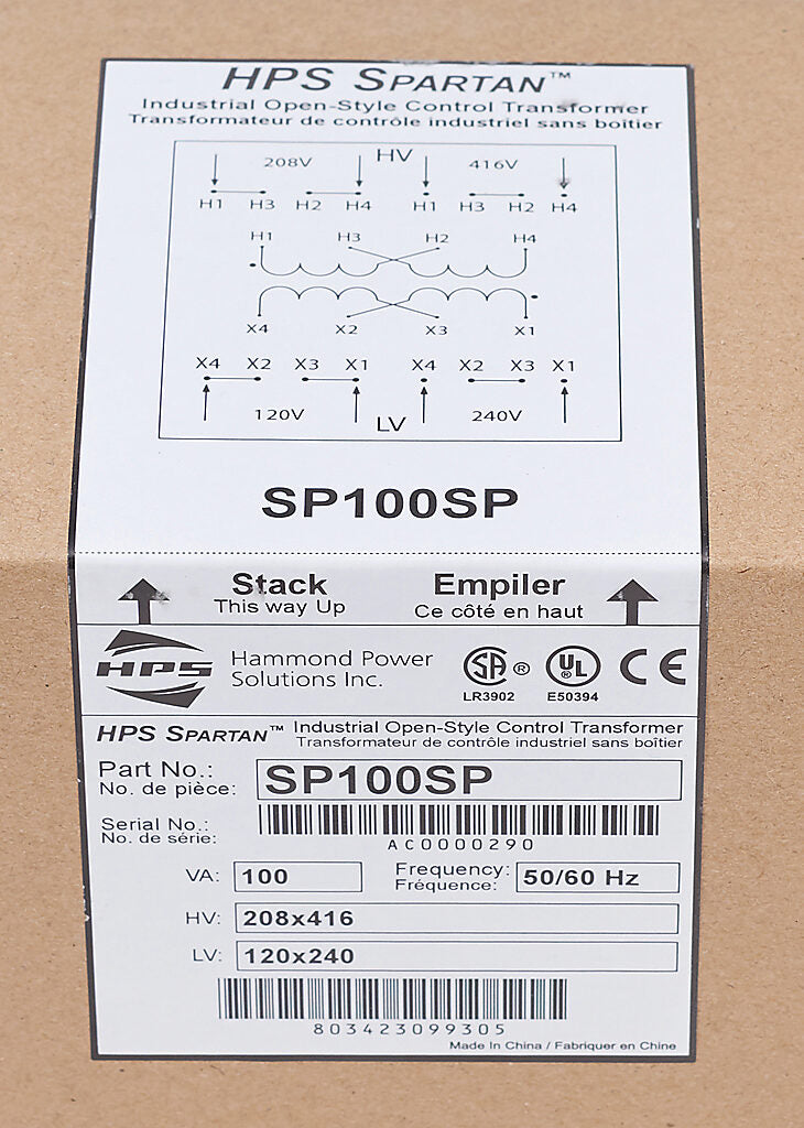 Hammond Power Solutions SP100SP Transformer | 208x416V Primary 120x240V Secondary 50/60Hz Seismic Compliant