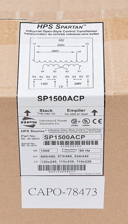 Hammond Power Solutions SP1500ACP Transformer | 600 480V Primary 120x240V Secondary 60Hz
