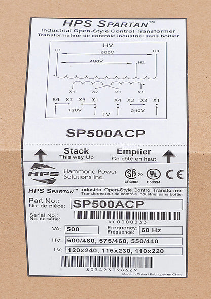 Hammond Power Solutions SP500ACP Transformer 600/480V to 120x240V Seismic Compliant