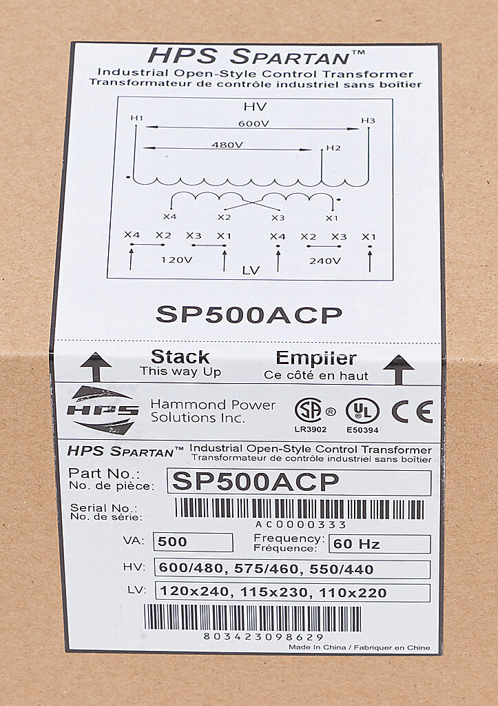 Hammond Power Solutions SP500ACP Transformer 600/480V to 120x240V Seismic Compliant
