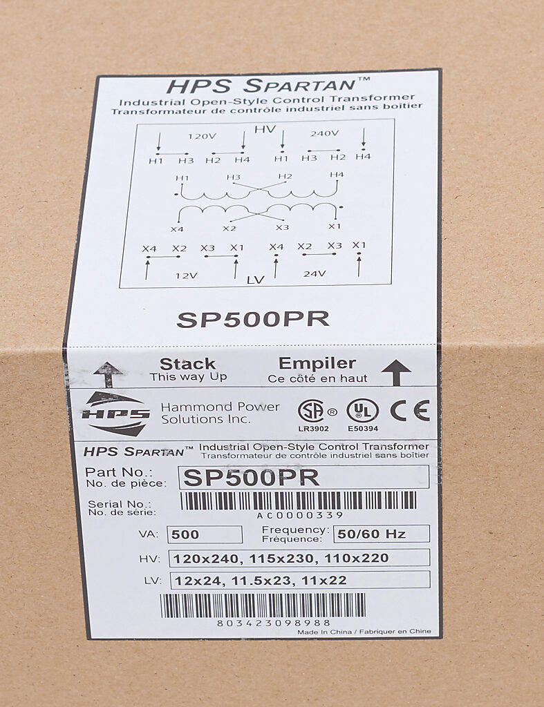 Hammond Power Solutions SP500PR Transformer | 120x240V Primary 12x24V Secondary Seismic Compliant
