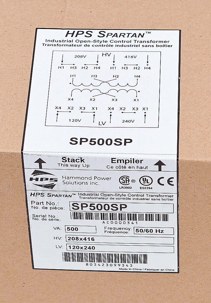 Hammond Power Solutions SP500SP Transformer | 208x416V Primary 120x240V Secondary 50/60Hz Copper Seismic Compliant