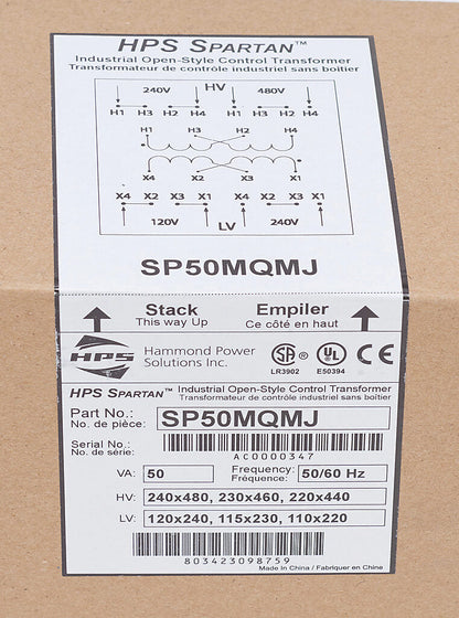 Hammond Power Solutions SP50MQMJ Transformer | 240x480V Input 120x240V Output Seismic Compliant