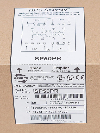 Hammond Power Solutions SP50PR Transformer | 120x240V Primary 12x24V Secondary Seismic Compliant