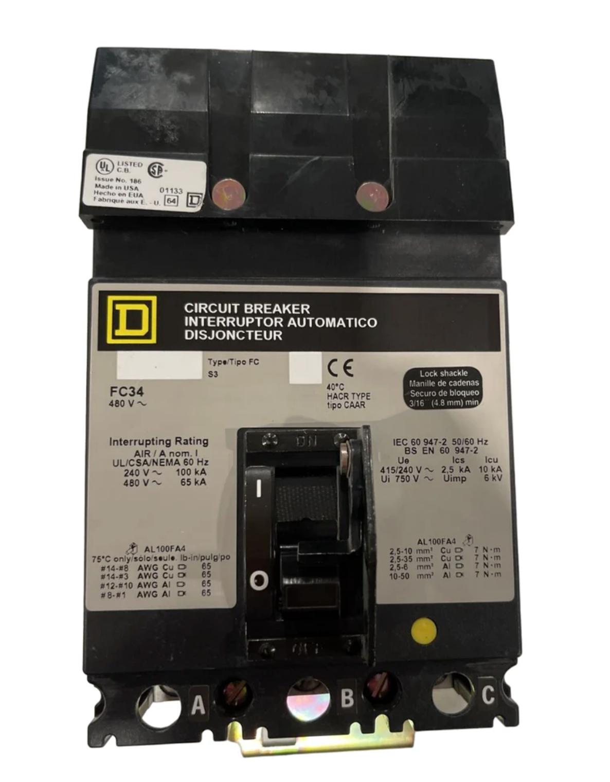 FCJ34080 -   480V 80A 3 pole circuit breaker 65kA@480V - Essential Electric Supply