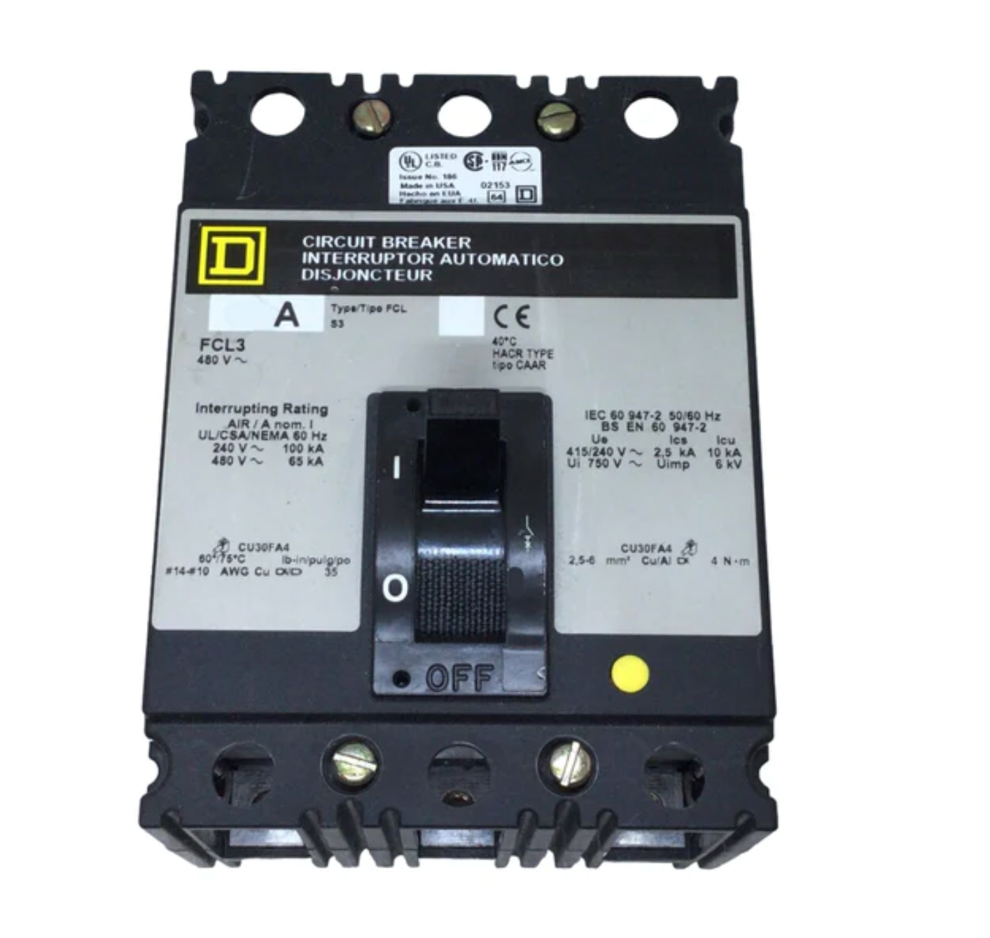 FCL32100 - Square D Feed-Thru 240V 100A 3 pole circuit breaker 100kA@240V - Essential Electric Supply