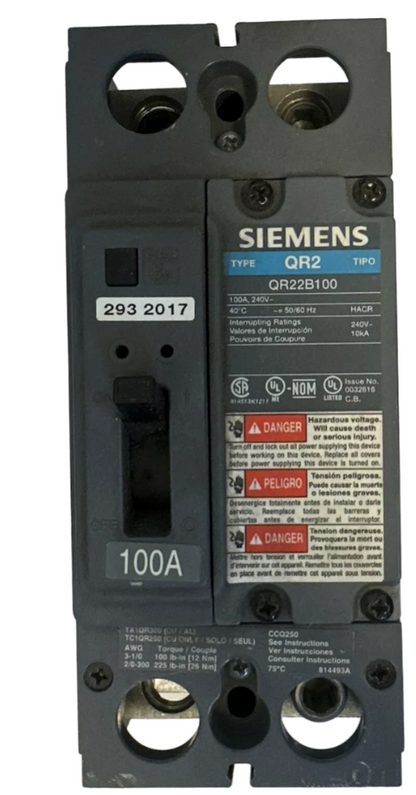 Siemens QR22B175L Circuit Breaker | 240V 175A 2P 10kA@240V Feed-Thru QR Series