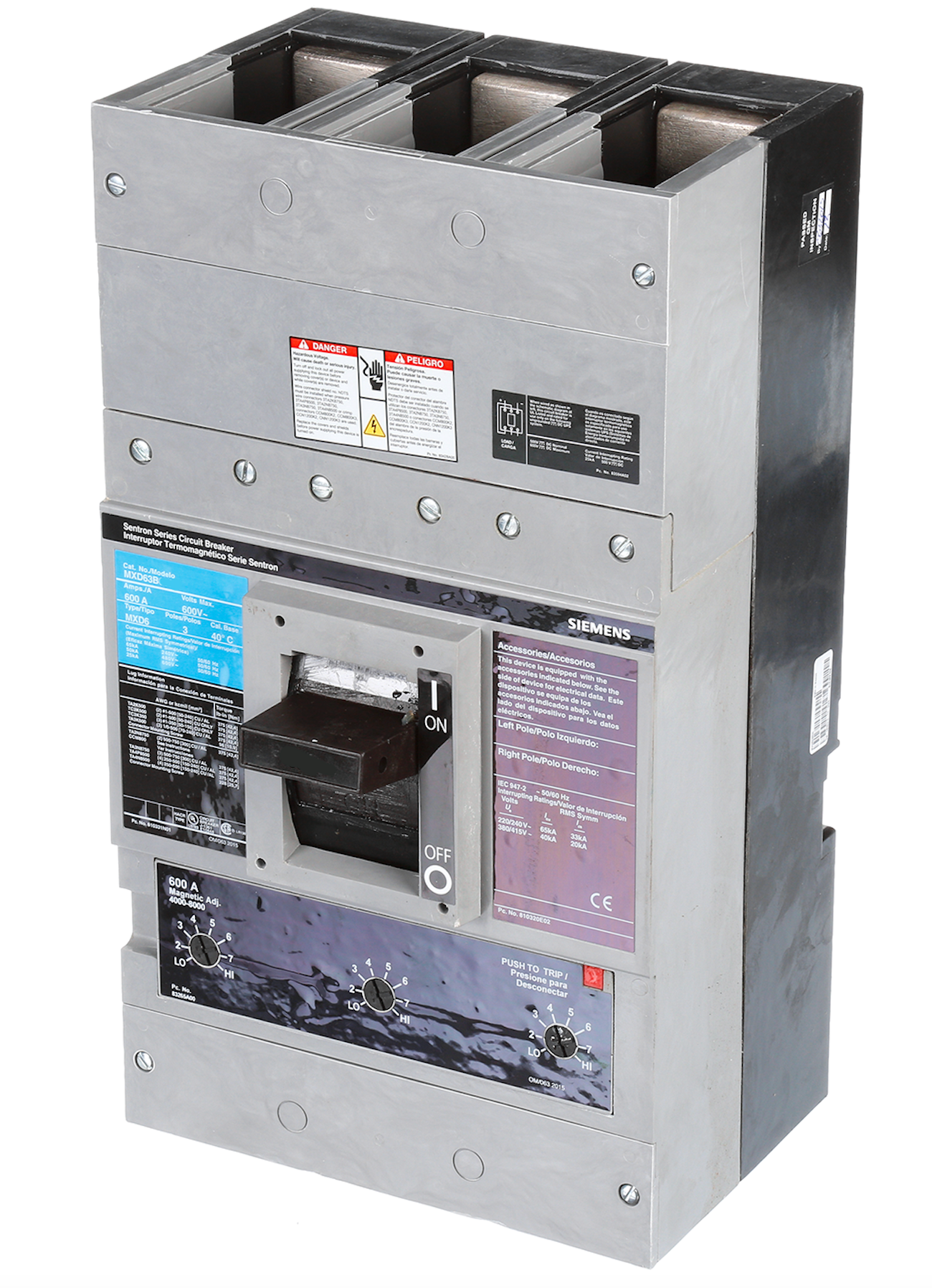Siemens MXD63B500 Circuit Breaker | 600V 500A 3P 50kA@480V Bolt-On Sentron Series