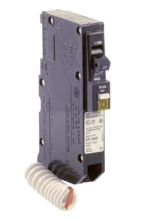 Square D QO120CAFI Circuit Breaker 120V 20A 1P 10kA@120V Plug-In QO Series