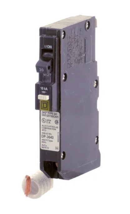Square D QO120CAFI Circuit Breaker 120V 20A 1P 10kA@120V Plug-In QO Series