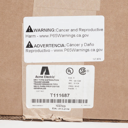 Acme Electric T111687 Transformer | 1 Phase 240 X 480V 5KVA 24/48V Buck Boost