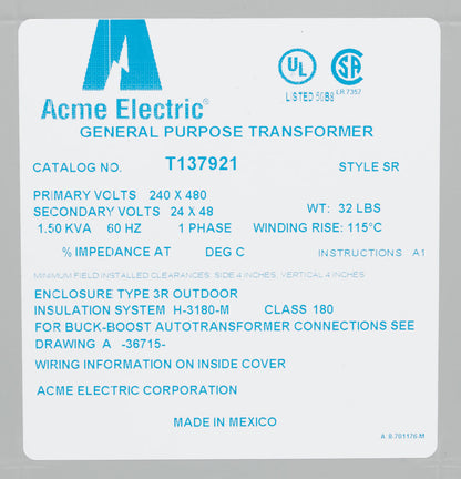 Acme Electric T137921 Transformer