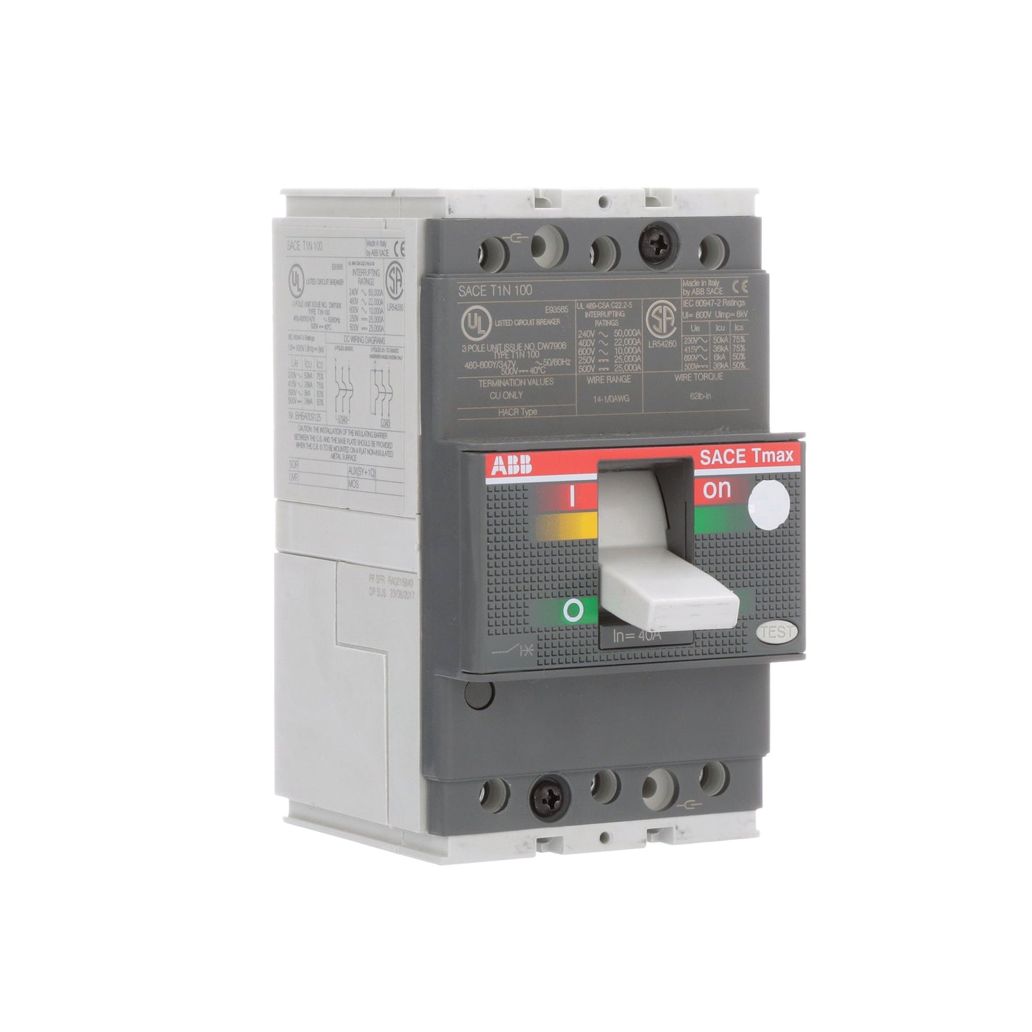 ABB T1N040TL Circuit Breaker | 600V 40A 3P 22kA@480V Feed-Thru SACE Tmax T1N