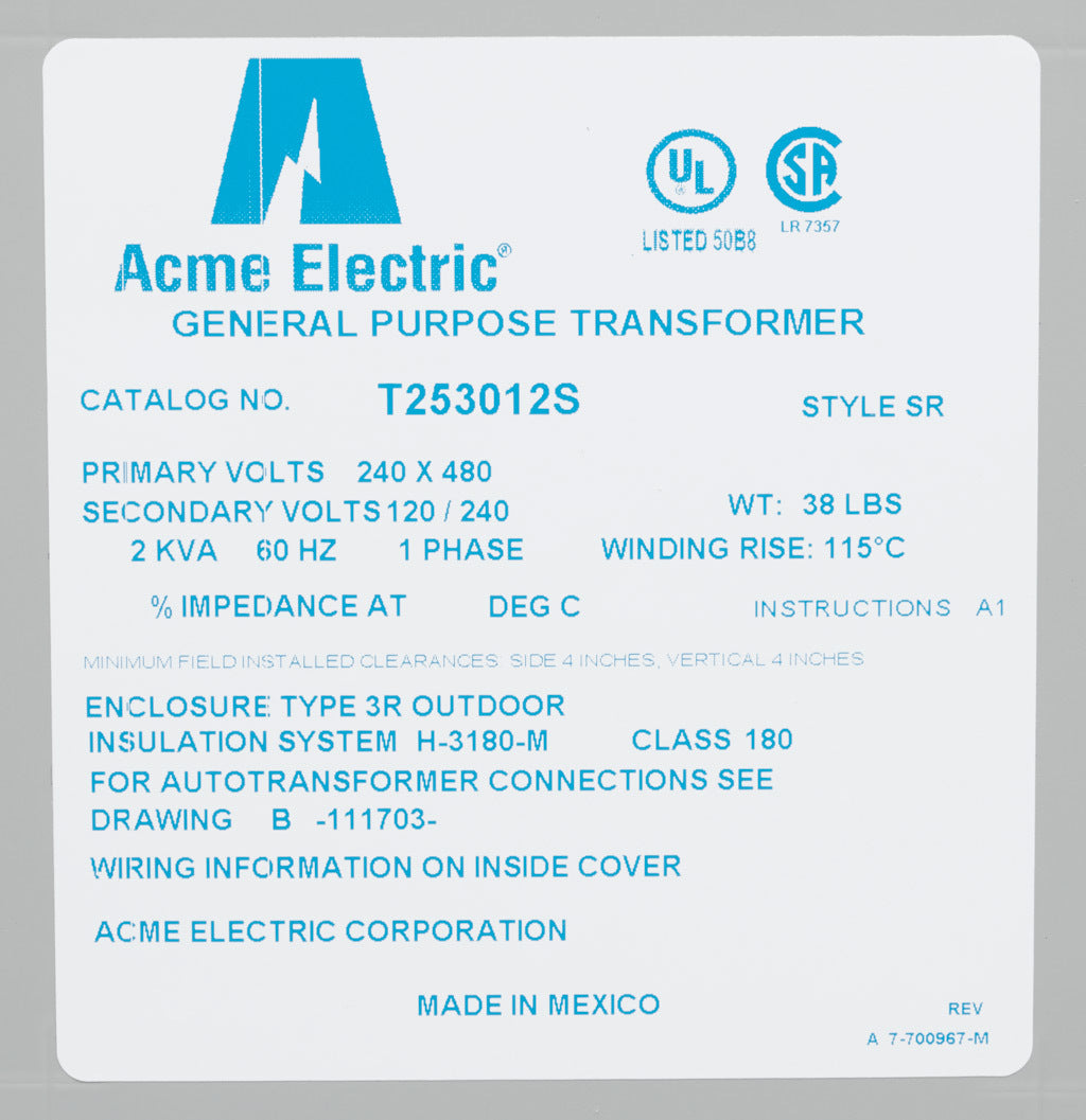 Acme Electric T253012S Transformer