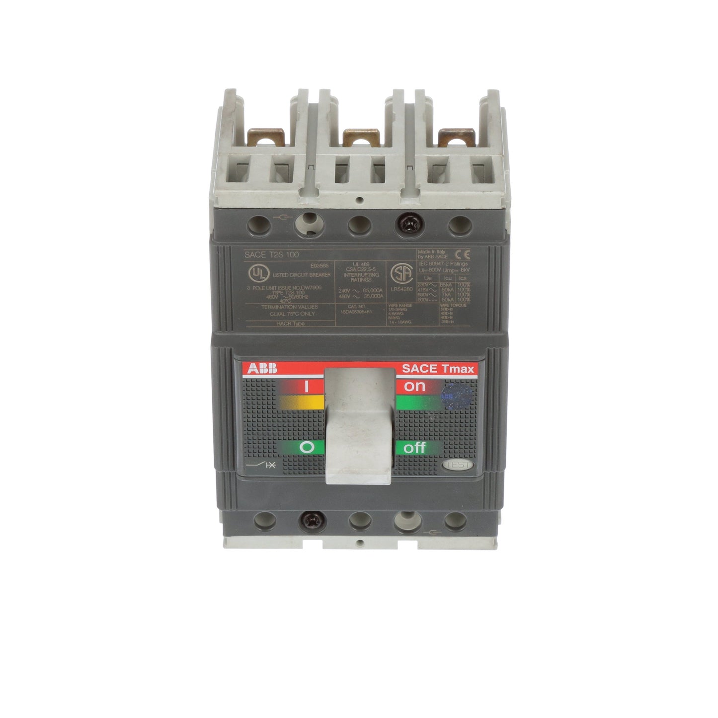 ABB T2S040TW Circuit Breaker | 480V 40A 3P 35kA@480V Bolt-On SACE Tmax T2S