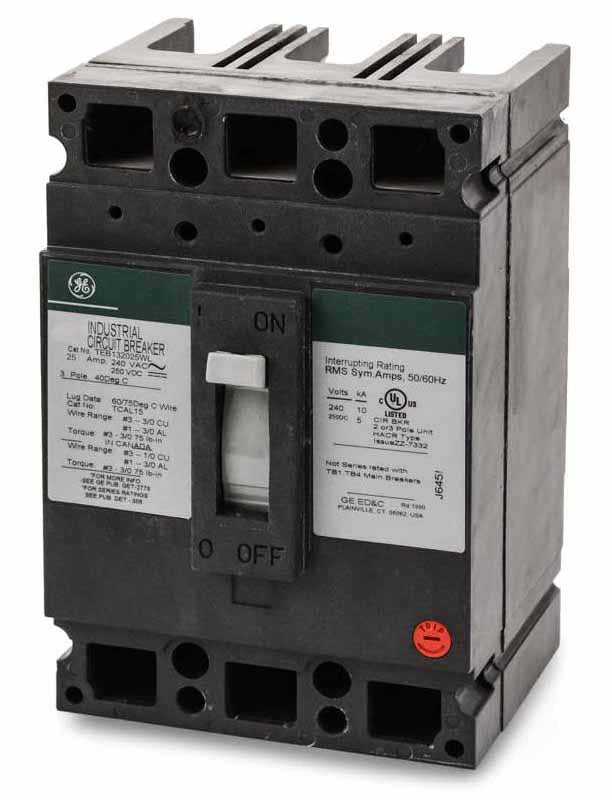General Electric TEB132025WL Circuit Breaker | 240V 25A 3P 10kA@240V Feed-Thru E150 Line