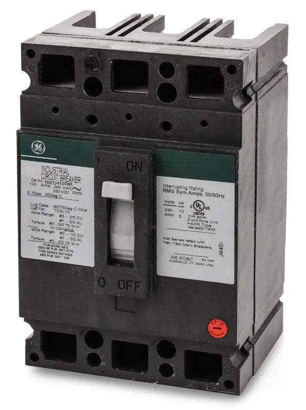 General Electric TEB134100WL Circuit Breaker | 480V 100A 3P 10kA@240V E150 Line