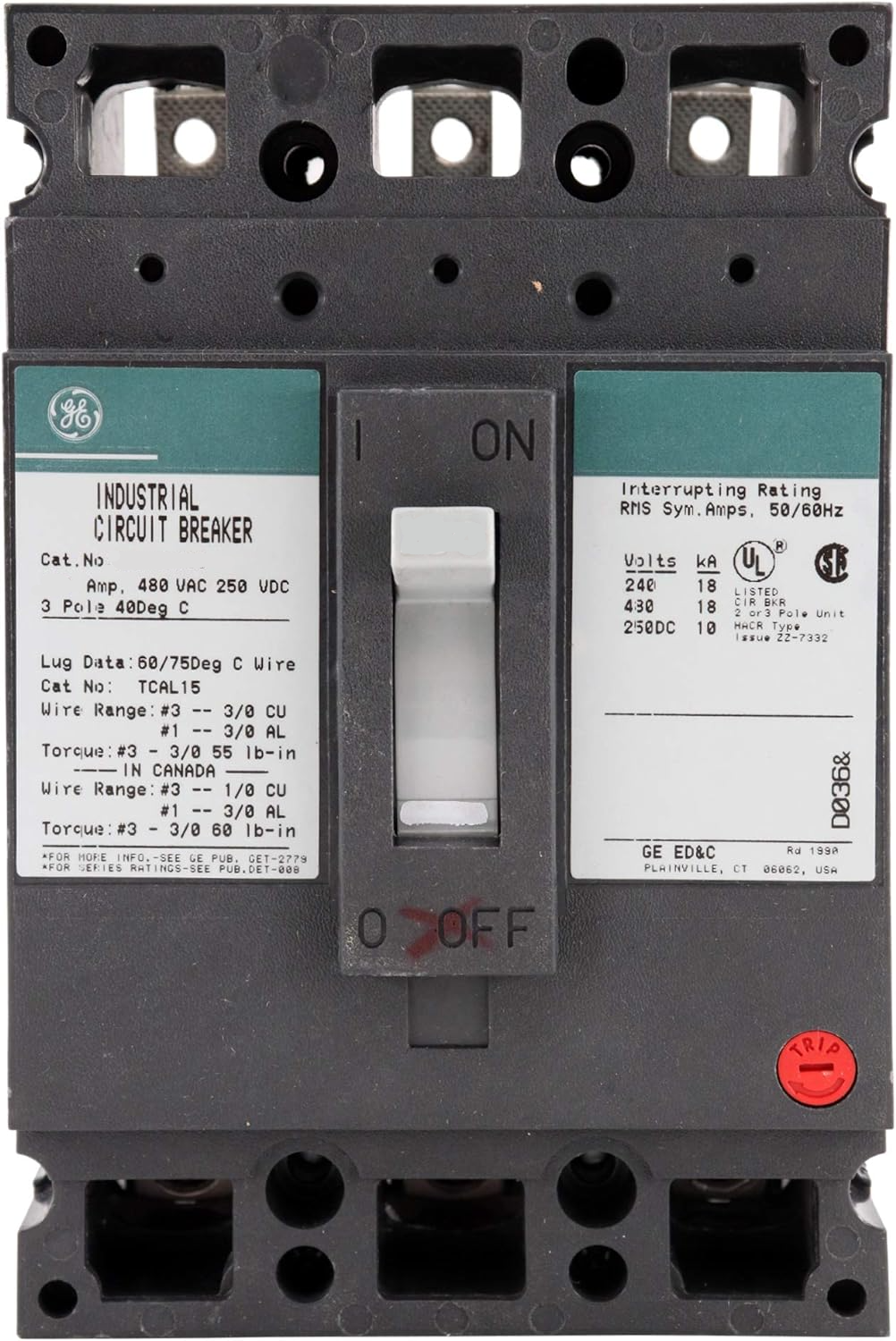 TED134050WL - General Electric Feed-Thru 50 Amp 3 Pole Circuit Breaker - Essential Electric Supply