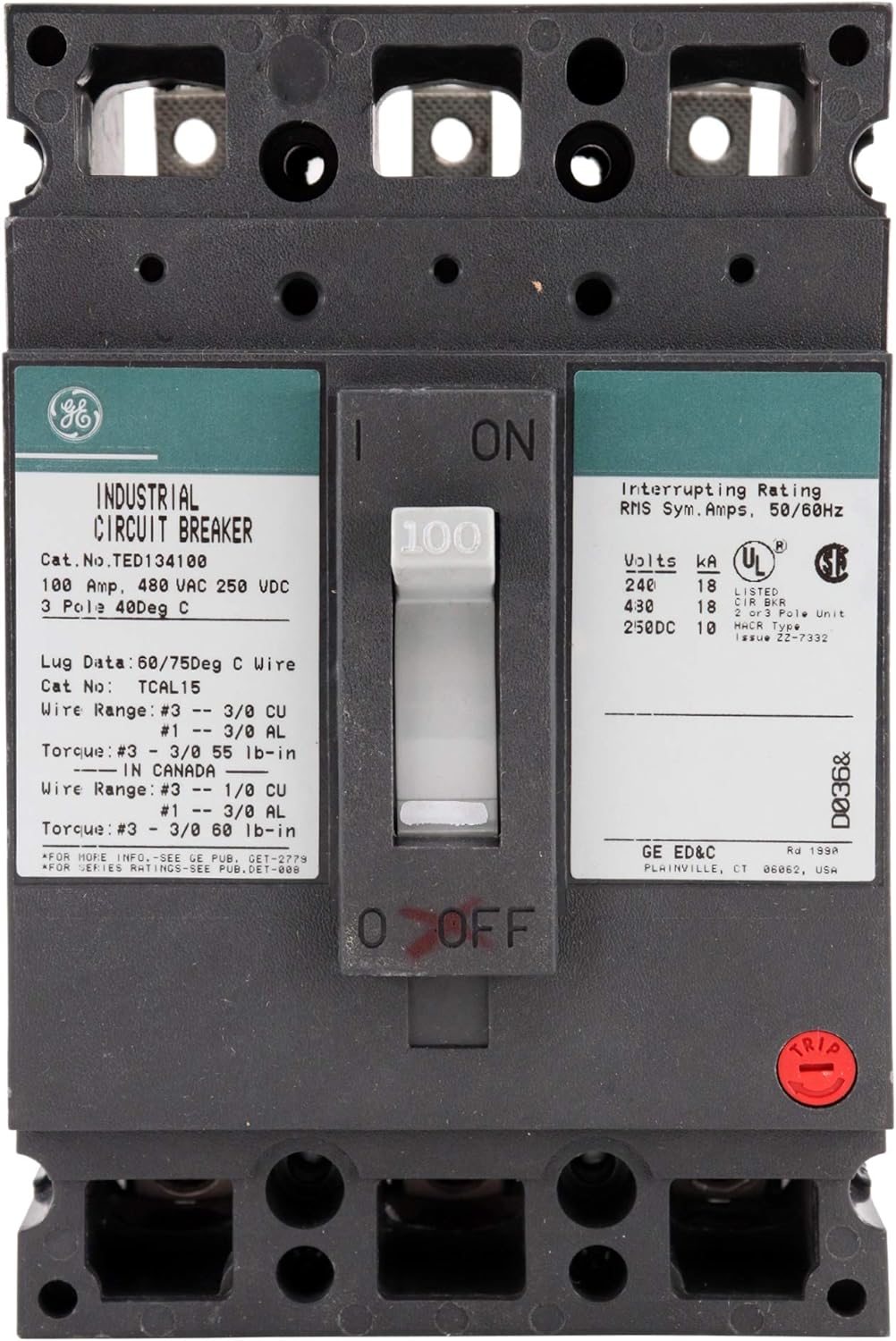 TED134C5040 - General Electric Bolt-On 40 Amp 3 Pole Circuit Breaker - Essential Electric Supply